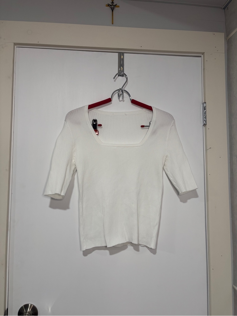 Women’s Ribbed Square Neck Sweater Top in White